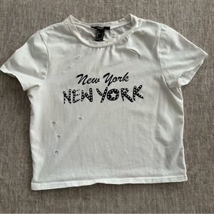 Forever 21 “New York” Distressed Crop Tee – Edgy & Cute - Size Small